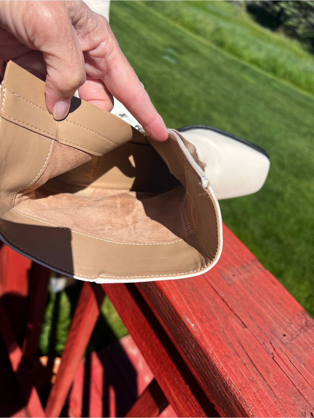 NWOB Sam Edelman Winnie Cream Leather Block Heel Ankle Boots Sz-8.5 - Picture 9 of 12